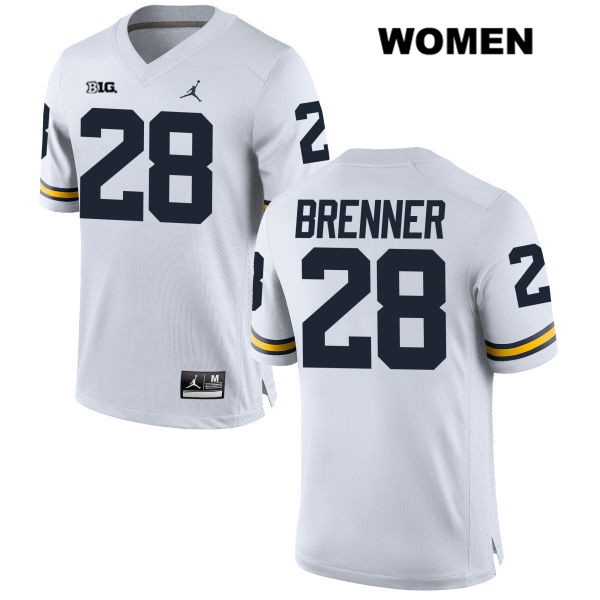 Women's NCAA Michigan Wolverines Austin Brenner #28 White Jordan Brand Authentic Stitched Football College Jersey DV25S23WR